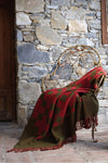 Reversible Turkish Throw Blanket in Red and Olive