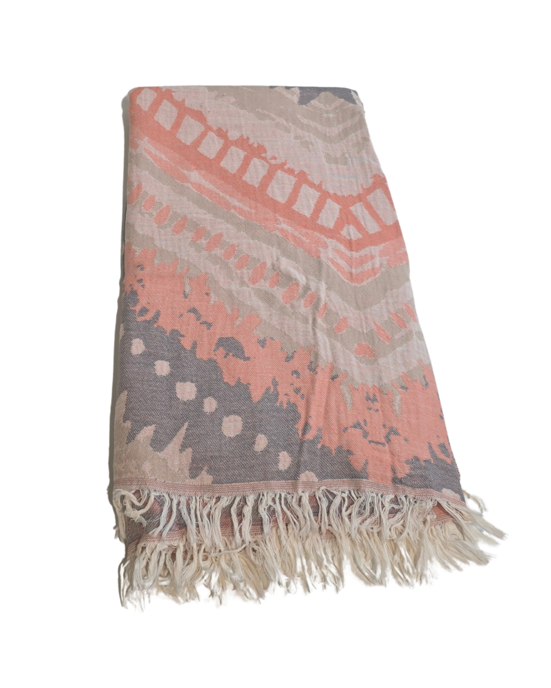 OUTLET SALE - Zig Zag Turkish Towel in Coral and Grey - FINAL SALE