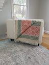 Cozy Turkish Throw Blanket in Coral, Olive Green & Peachy Beige
