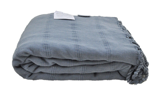 Stonewashed Organic Large Turkish Throw Blanket in Denim Blue/Grey