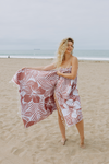 Hawaiian Flower Print Reversible Turkish Towel Made From 100% Cotton in Burgundy