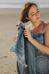 CLEARANCE - Mandala Flower Sand Resistant Turkish Towel in Navy