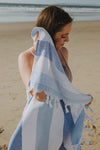 Kapris Striped Turkish Towel with Soft Terry Cloth Back in Blue and White