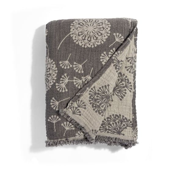 Dandelion Reversible Muslin Blanket in Charcoal and Grey