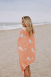 Flamingo Reversible Cotton Turkish Towel in Coral