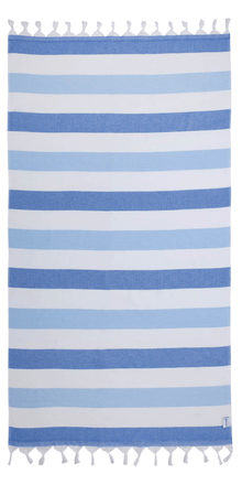  Kapris Striped Turkish Towel with Soft Terry Cloth Back in Blue and White