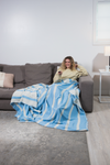 CLEARANCE - Multi Stripe Reversible Muslin Blanket in Light Blue
