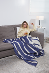 Clearance - Multi Stripe Reversible Muslin Blanket in Navy Blue