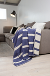 Clearance - Multi Stripe Reversible Muslin Blanket in Navy Blue