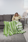 Clearance - Multi Stripe Reversible Muslin Blanket in Olive Green