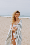 Sauna Stripe Terry Cloth Lined Turkish Towel in Dark Grey