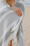 Sauna Stripe Terry Cloth Lined Turkish Towel in Dark Grey