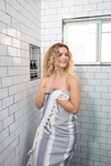 Sauna Stripe Terry Cloth Lined Turkish Towel in Navy Blue