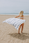 Sauna Stripe Terry Cloth Lined Turkish Towel in Navy Blue