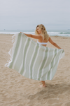 Sauna Stripe Terry Cloth Lined Turkish Towel in Olive Green