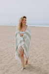 Sauna Stripe Terry Cloth Lined Turkish Towel in Olive Green