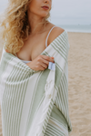 Sauna Stripe Terry Cloth Lined Turkish Towel in Olive Green