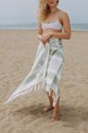 Sauna Stripe Terry Cloth Lined Turkish Towel in Olive Green