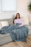 Stonewashed Large Turkish Throw Blanket in Denim Blue/Grey