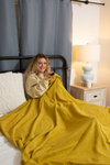 CLEARANCE - Stonewashed Large Turkish Throw Blanket in Golden Yellow