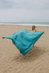 CLEARANCE - Stonewashed Large Turkish Throw Blanket in Teal Blue