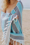 Multi Stripe Terry Cloth Lined Turkish Towel in Blue and Navy
