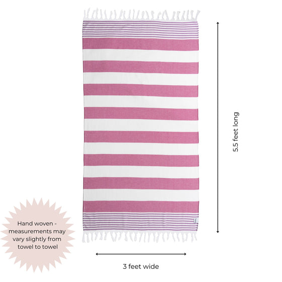 Marine Striped Turkish Towel with Soft Terry Cloth Back in Pink & Purple