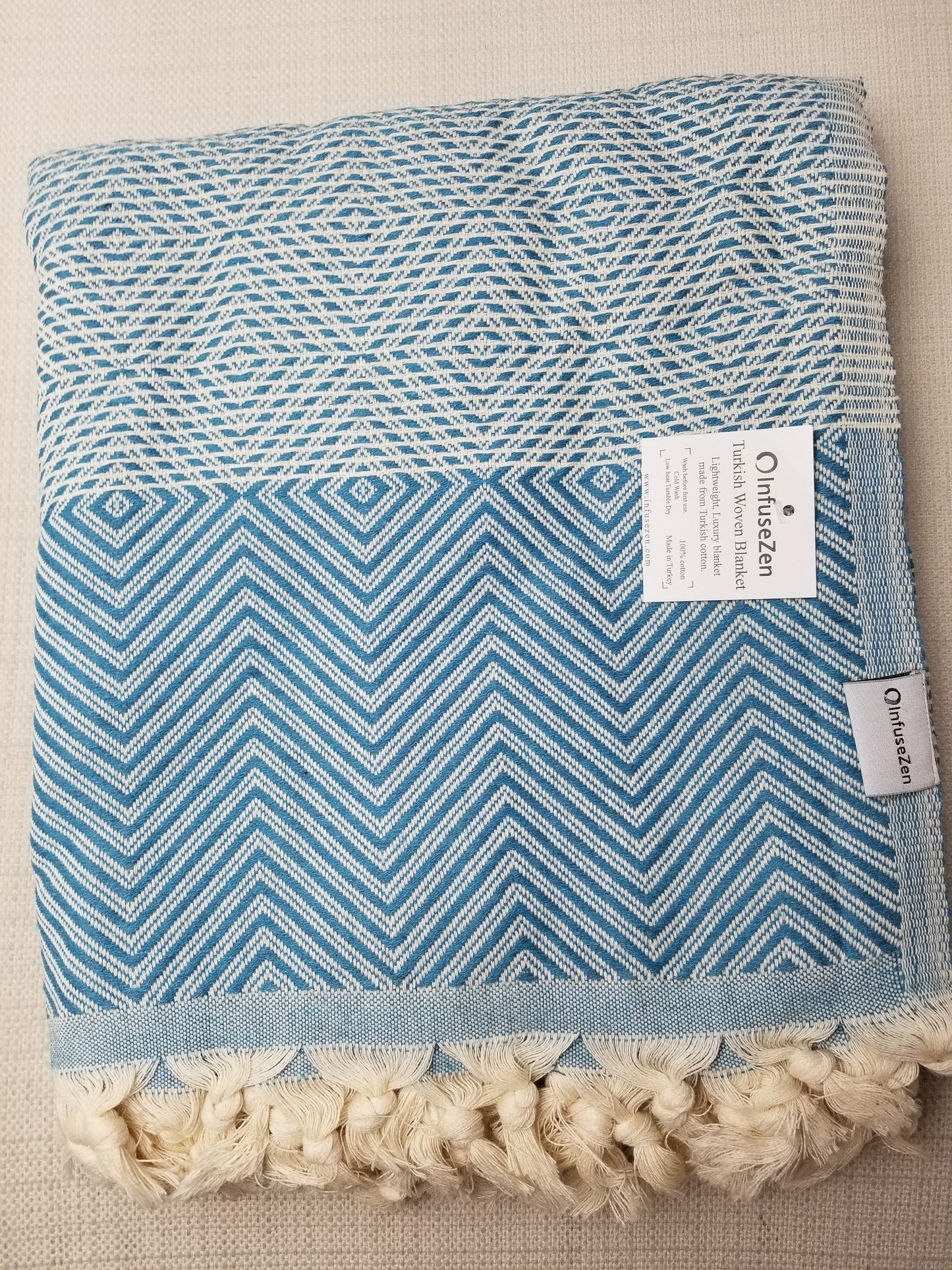 OUTLET SALE - Diamond Weave Turkish Cotton Throw Blanket in Teal