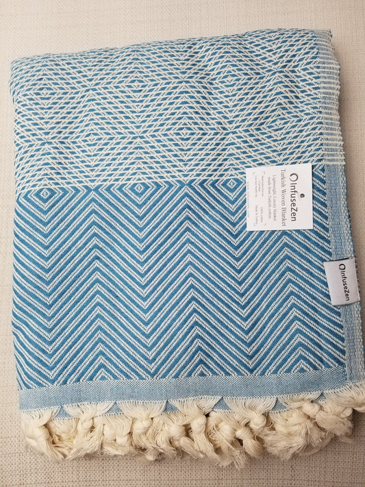 OUTLET SALE - Diamond Weave Turkish Cotton Throw Blanket in Teal
