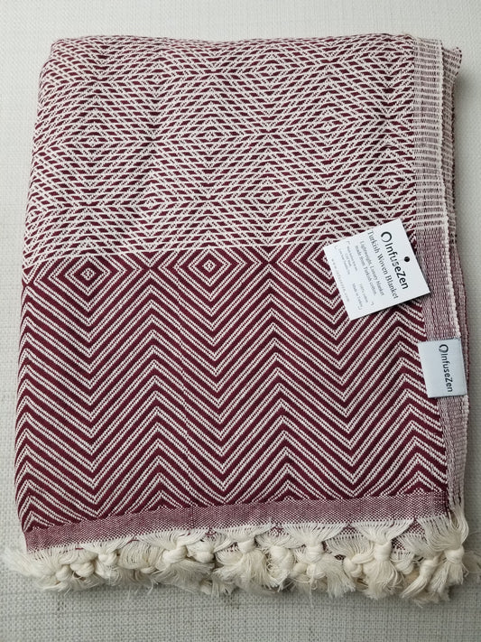 OUTLET SALE - Diamond Weave Turkish Cotton Throw Blanket in Cranberry