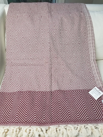 OUTLET SALE - Diamond Weave Turkish Cotton Throw Blanket in Cranberry