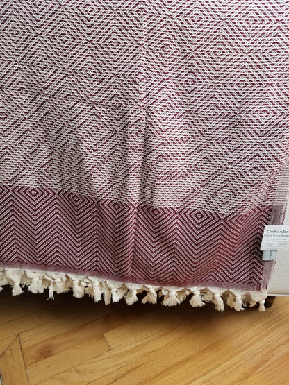OUTLET SALE - Diamond Weave Turkish Cotton Throw Blanket in Cranberry