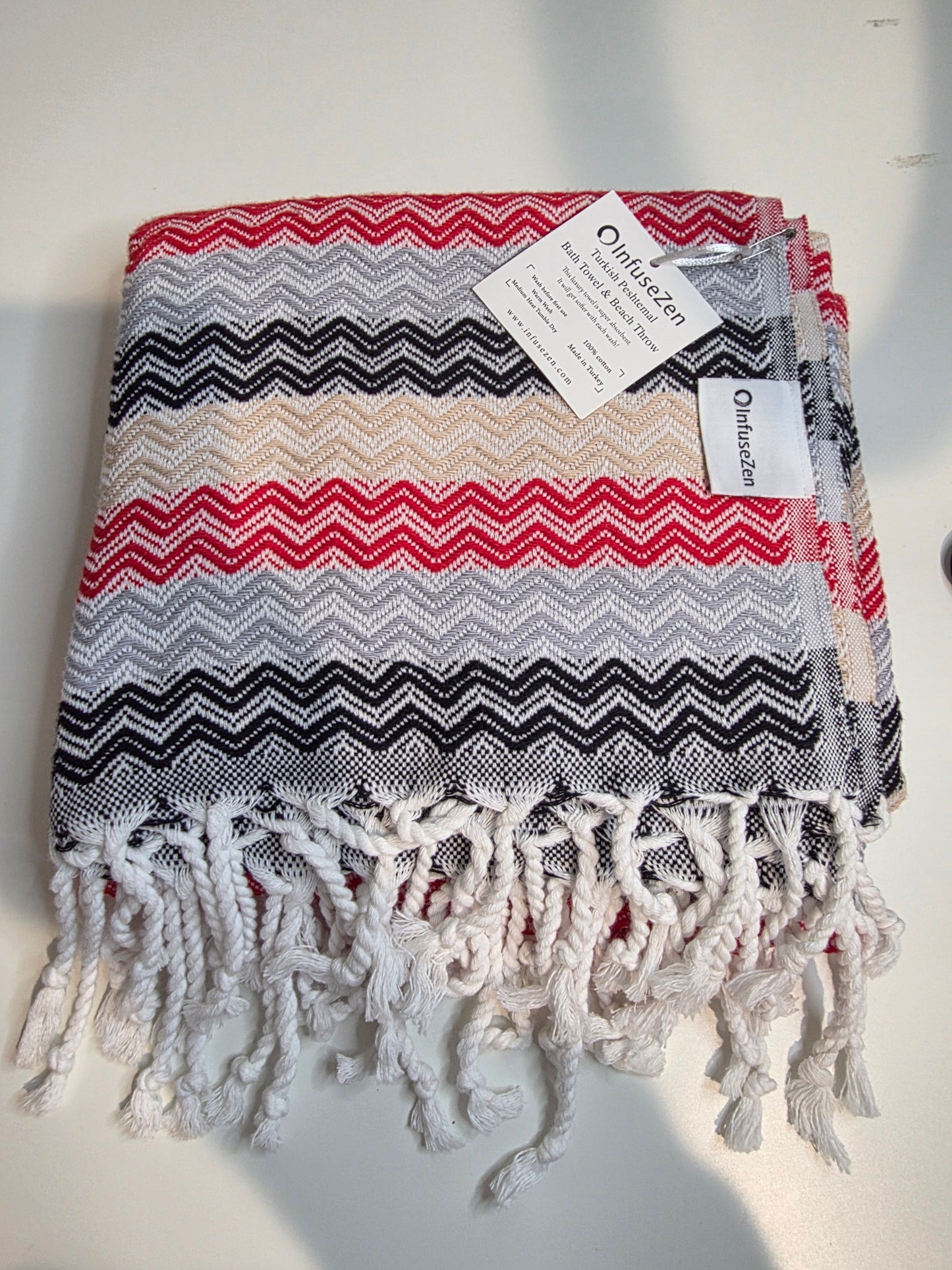 OUTLET SALE - Chevron Turkish Towel in Red, Black, Grey, Beige and White