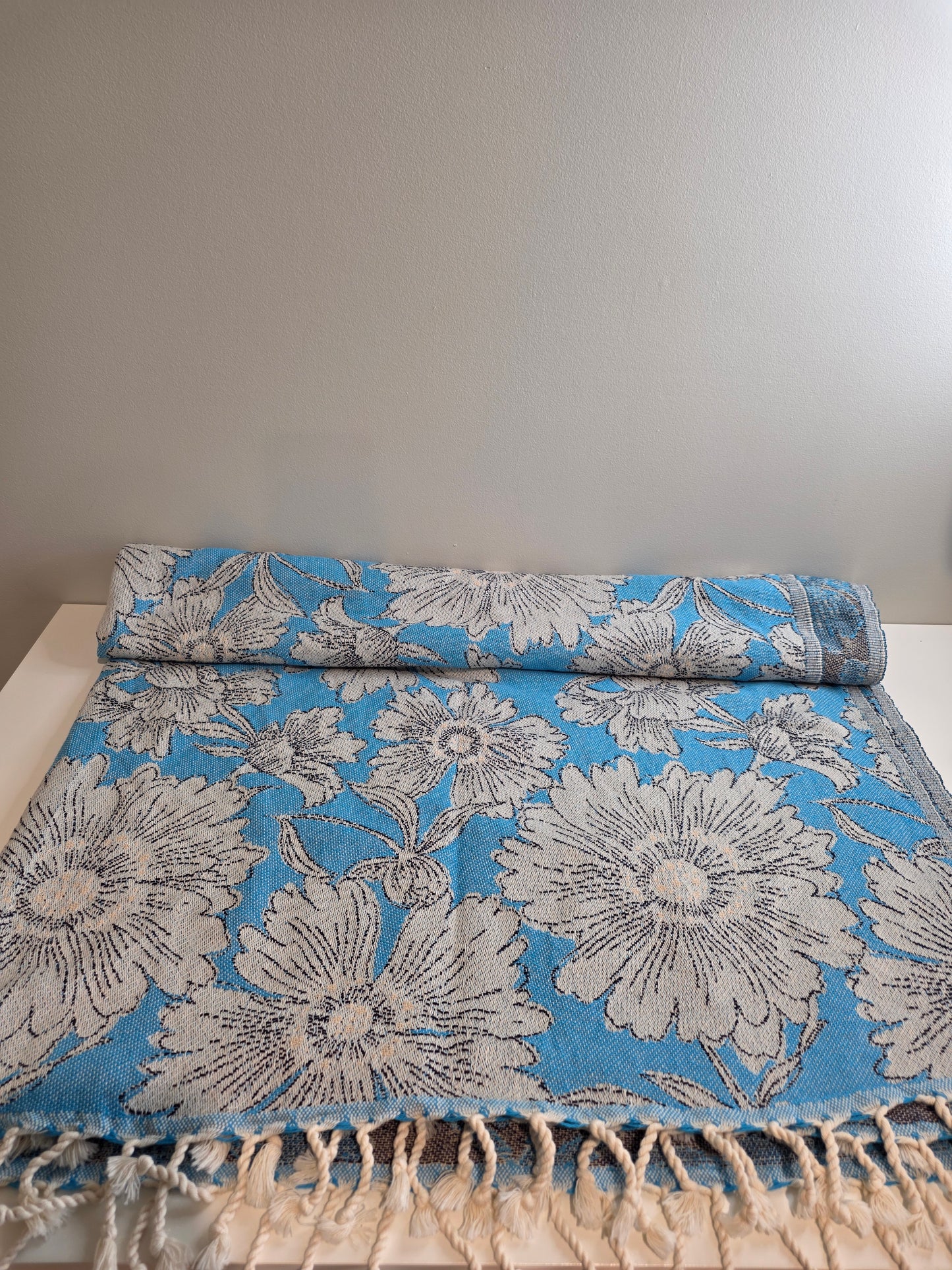 OUTLET SALE - Garden Flower Blanket in Blue - FINAL SALE