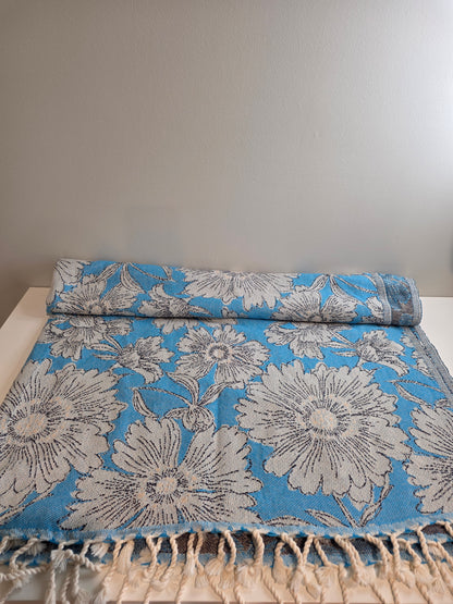 OUTLET SALE - Garden Flower Blanket in Blue - FINAL SALE