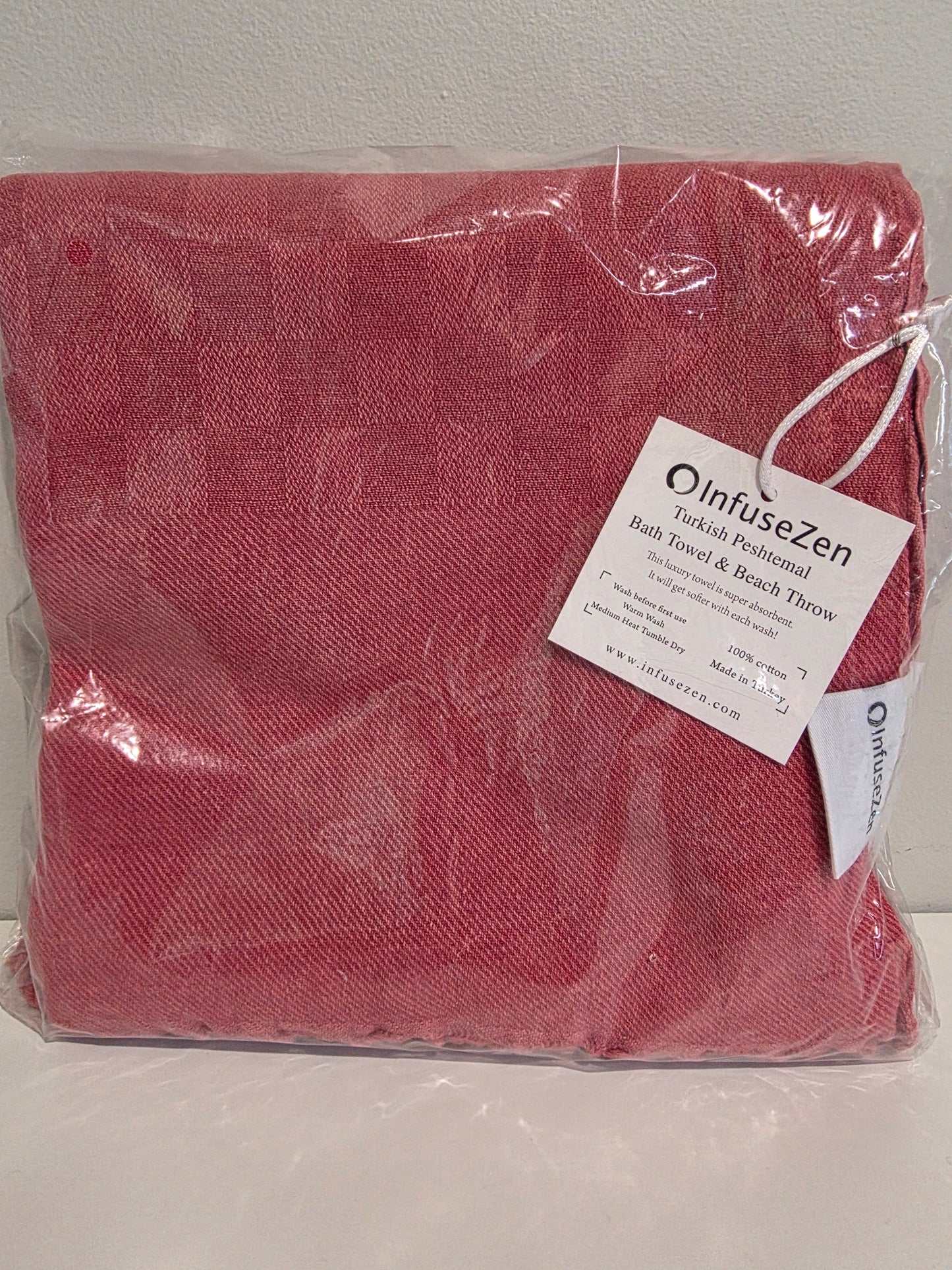 OUTLET SALE - Stonewashed Checkered Weave Turkish Towel in Red- FINAL SALE