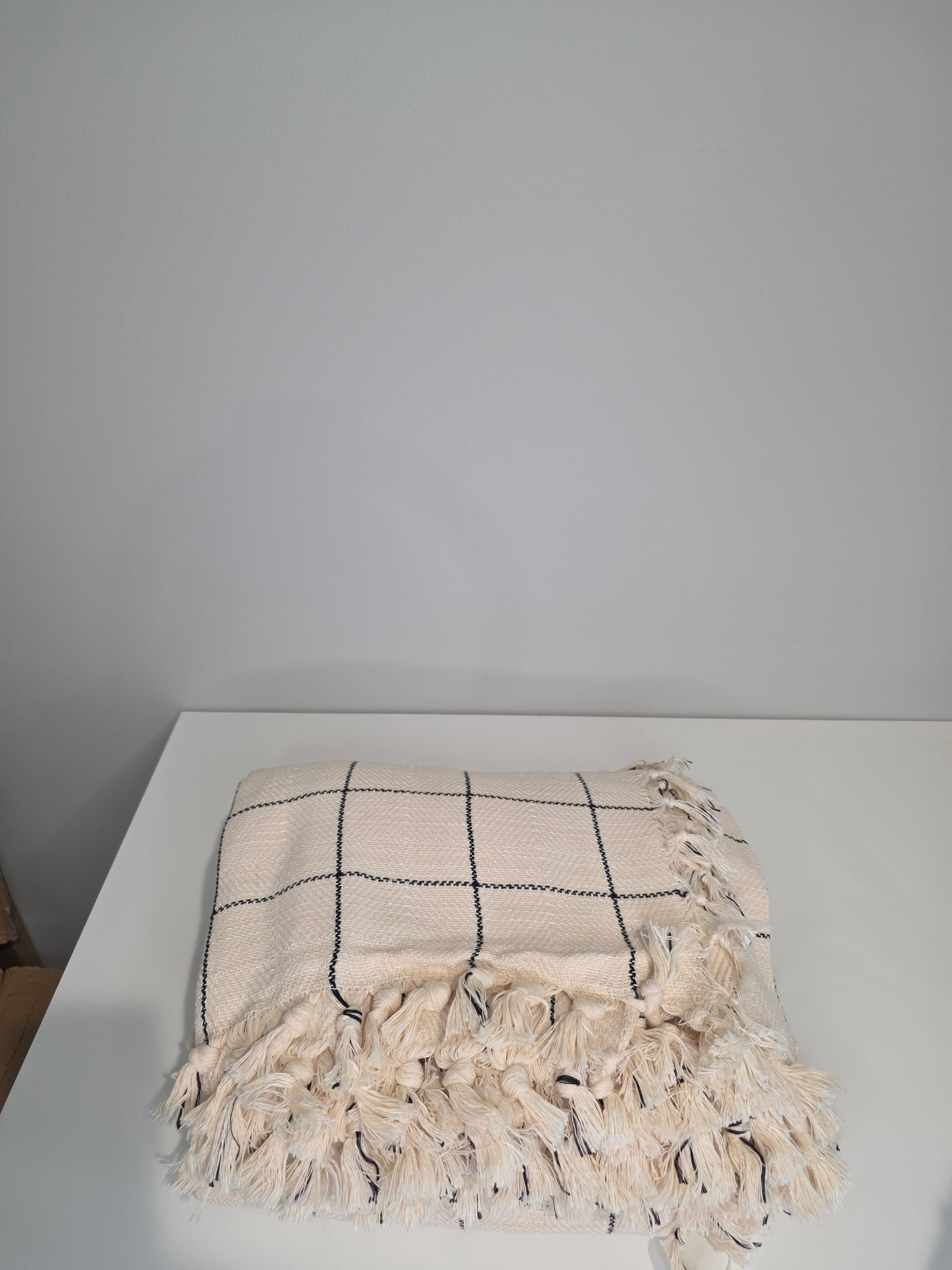 OUTLET SALE - Windowpane Plaid Turkish Cotton Throw Blanket in Cream/Black - FINAL SALE