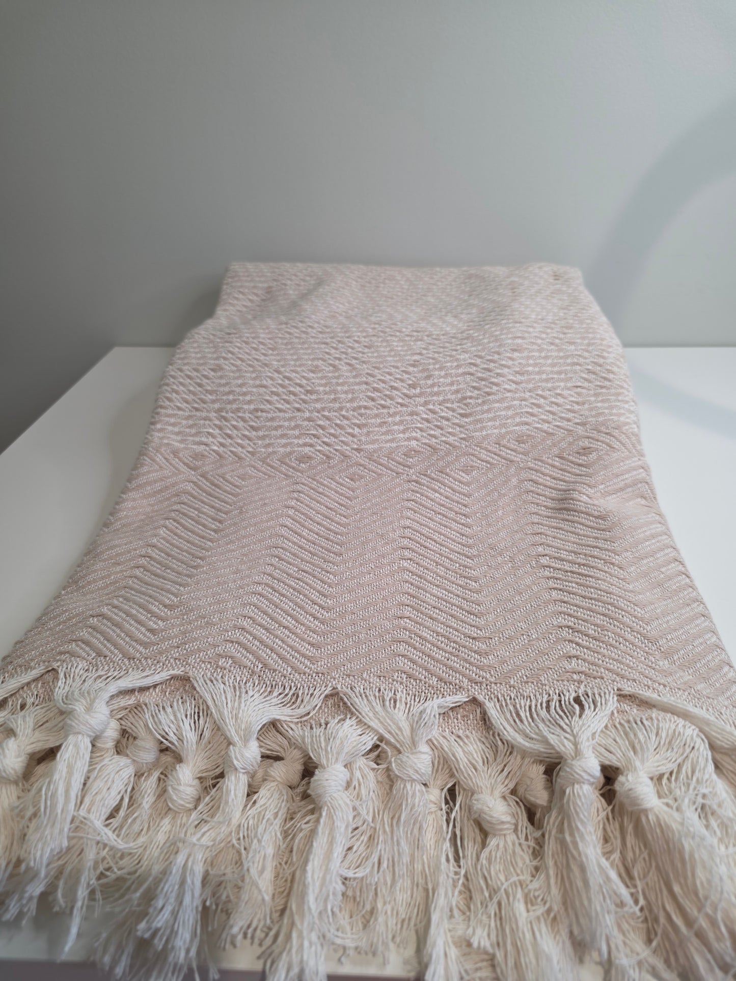 OUTLET SALE - Diamond Weave Turkish Cotton Throw Blanket in Beige - FINAL SALE