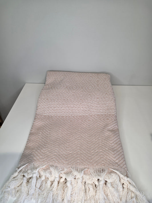 OUTLET SALE - Diamond Weave Turkish Cotton Throw Blanket in Beige - FINAL SALE
