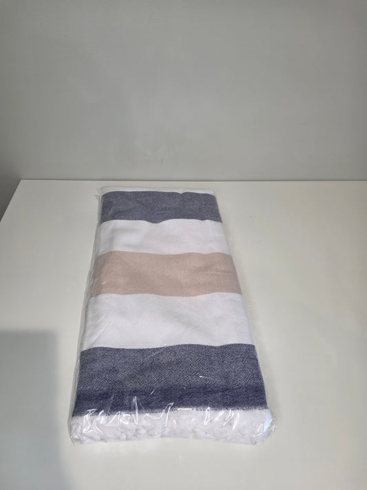 OUTLET SALE - Kapris Terry Lined Turkish Towel in Blue and Beige - FINAL SALE