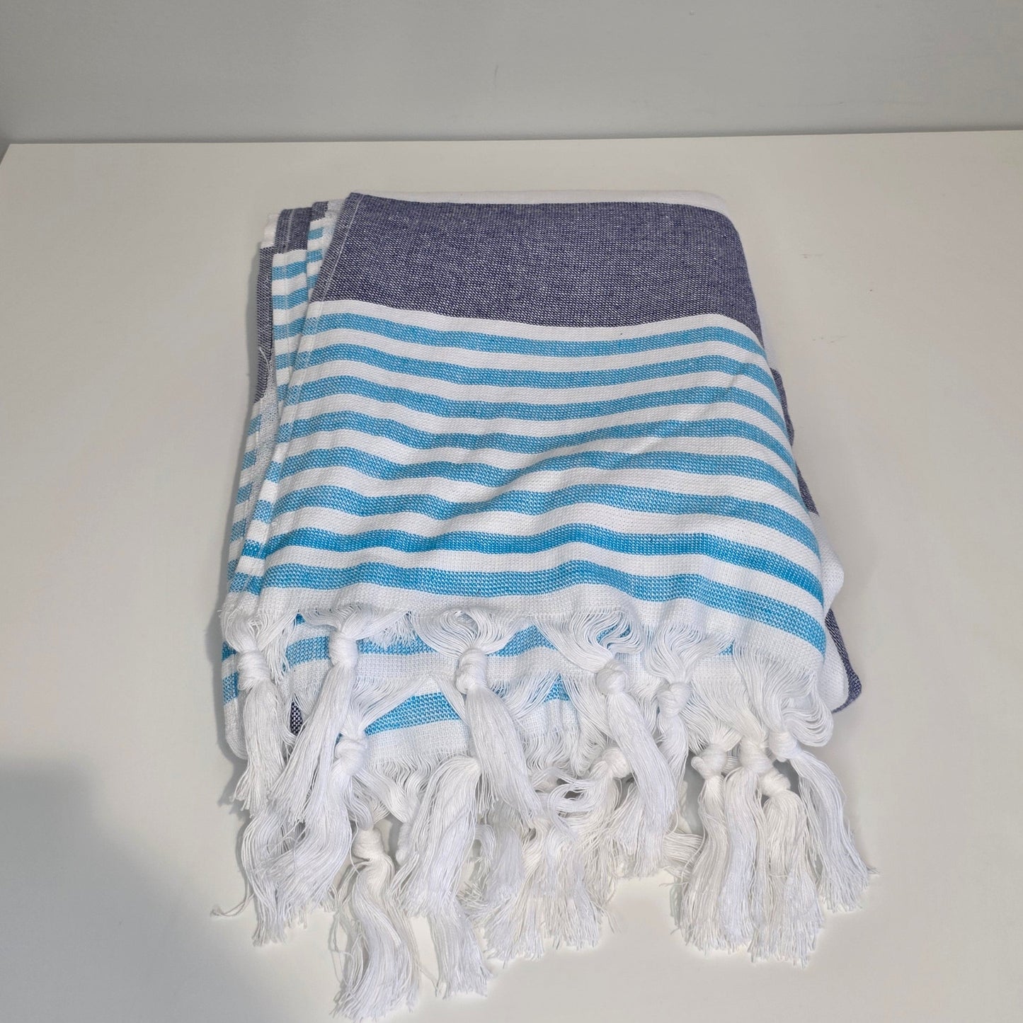 OUTLET SALE - Marine Terry Lined Turkish Towel in Navy and Blue - FINAL SALE