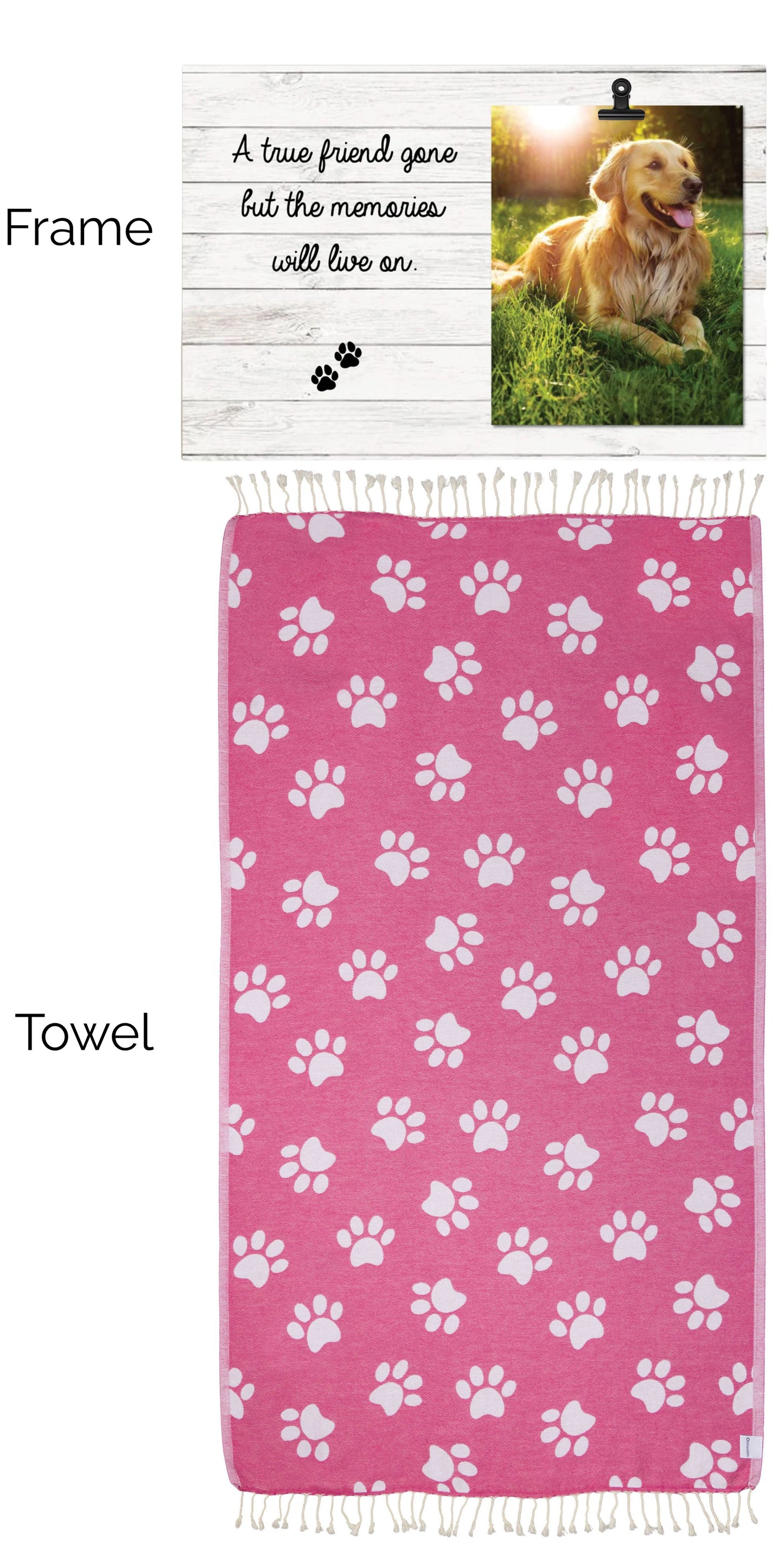 Paw Print Towel and Memorial Frame Bundle (Frame with Clip) - InfuseZen x Butter Lu Collab