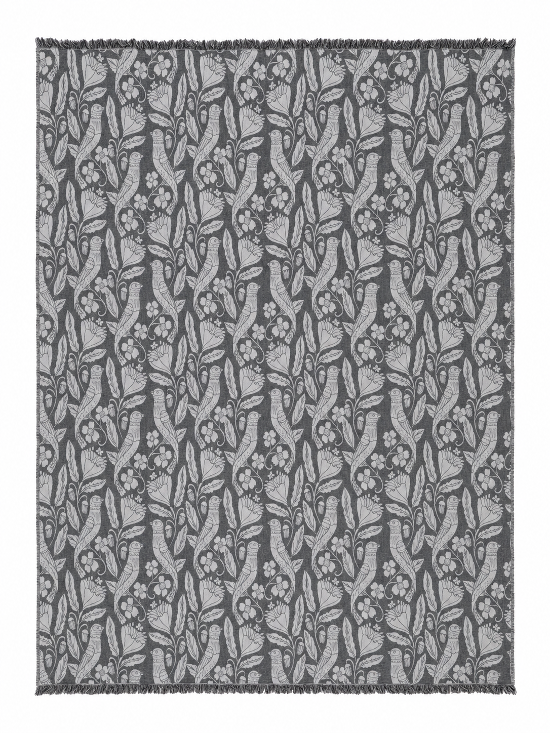 Bird and Botanicals Reversible Muslin Blanket in Charcoal and Grey