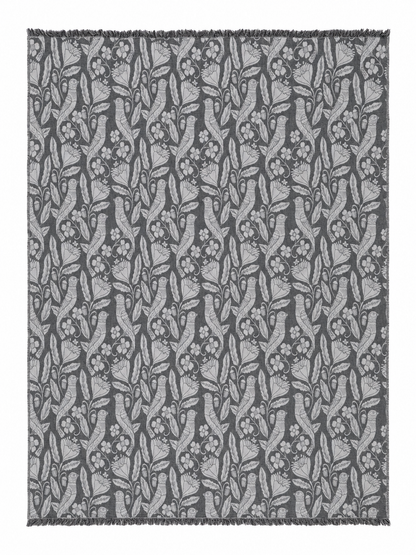 Bird and Botanicals Reversible Muslin Blanket in Charcoal and Grey