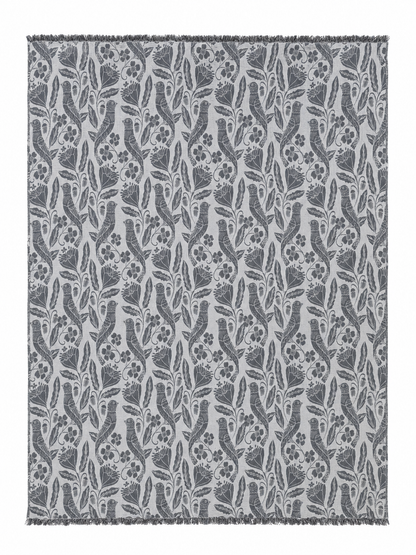 Bird and Botanicals Reversible Muslin Blanket in Charcoal and Grey