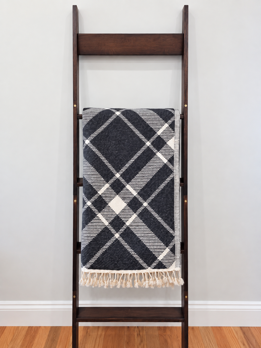 Plaid Organic Cotton Throw Blanket in Black & Beige