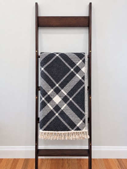 Plaid Organic Cotton Throw Blanket in Black & Beige
