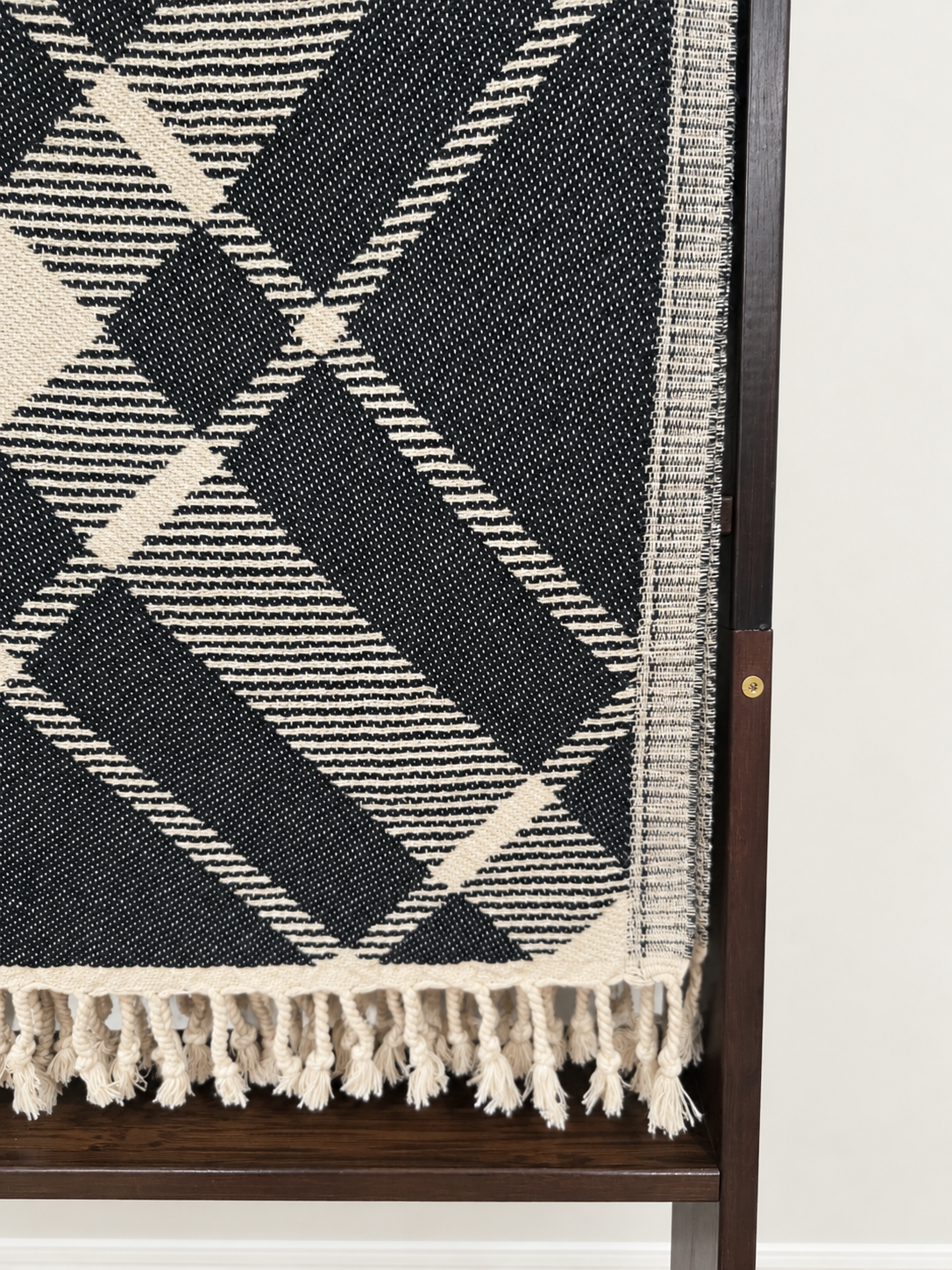 Plaid Organic Cotton Throw Blanket in Black & Beige