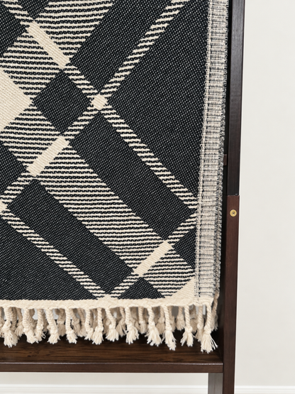 Plaid Organic Cotton Throw Blanket in Black & Beige