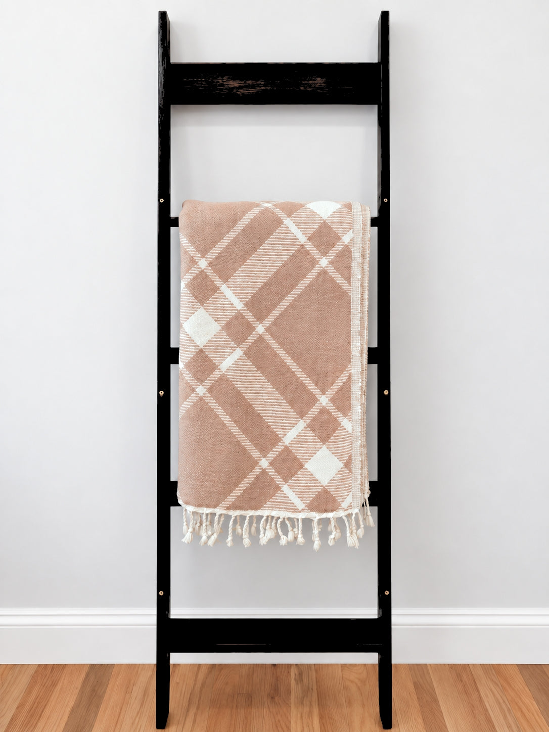 Plaid Organic Cotton Throw Blanket in Camel & Beige